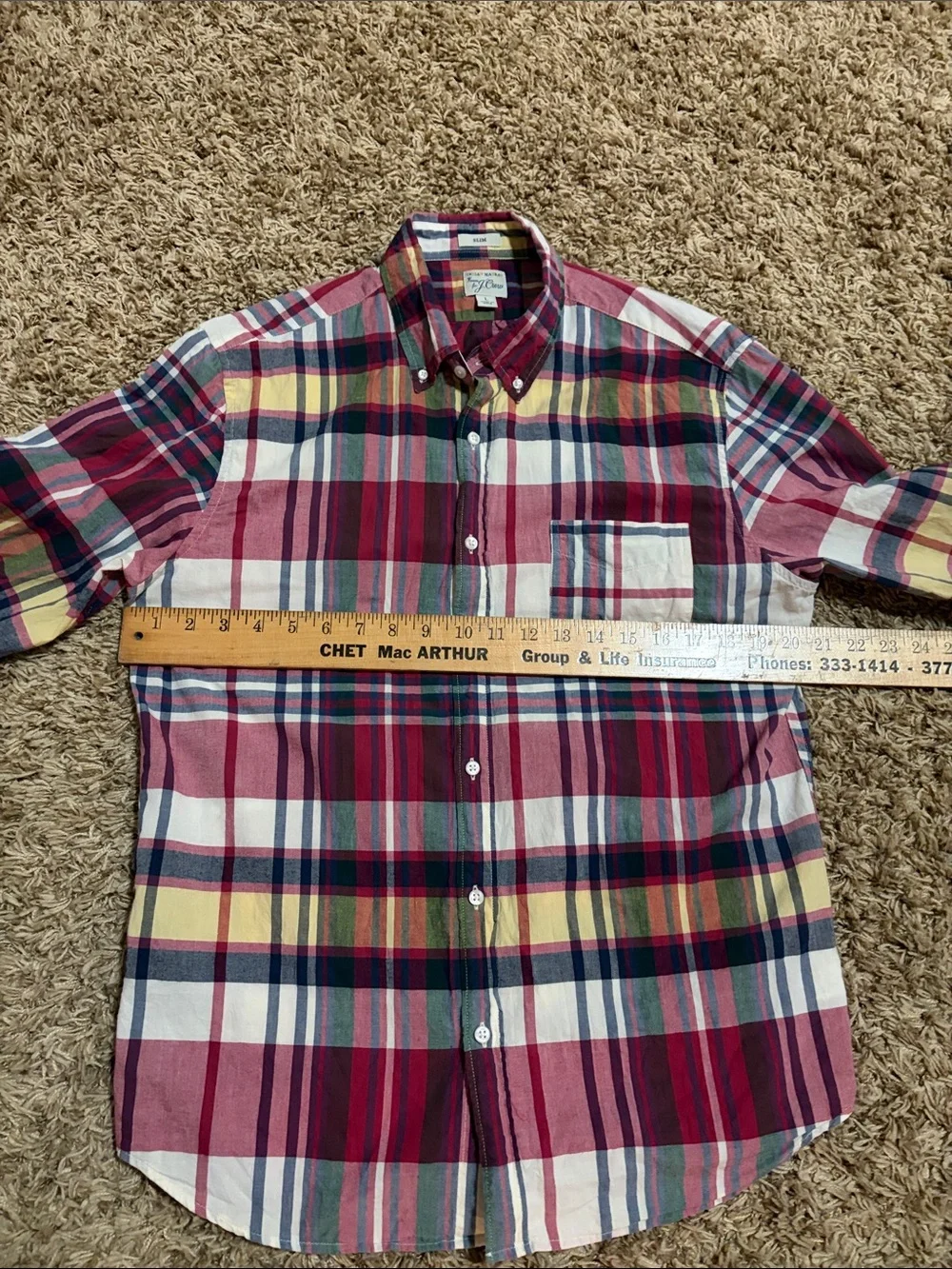 Men's J Crew Indian Madras Plaid Button-Down Shirt size L Slim Fit